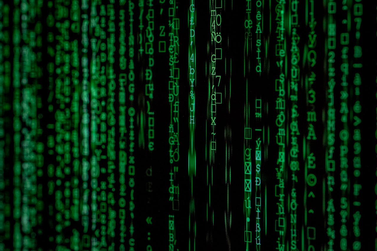 gallery-2 Abstract green matrix code background with binary style.